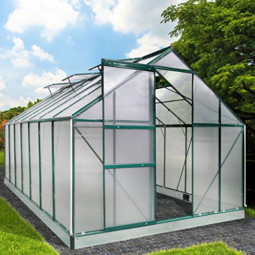 BRAST Gewächshaus Aluminium mit Stahlfundament L430xB250xH205cm 6mm Platten viele zusätzliche Streben Schiebetür 6 Fenster 17,2m³