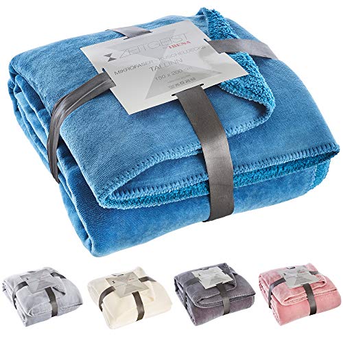 Zeitgeist Decke Tallinn, Tagesdecke blau 150x200 cm, Mikrofaser Kuscheldecke, weiche Decke in vielen erhältlich