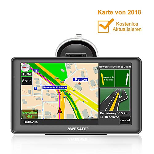 GPS Navi Navigation für Auto LKW PKW KFZ Navigationsgerät 7 Zoll Lebenslang Kostenloses Kartenupdate POI Blitzerwarnung Sprachführung Fahrspurassistent 2018 Europa Karten