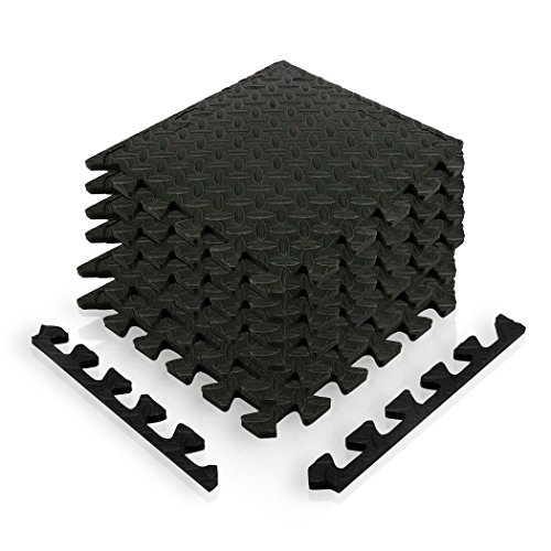 diMio 30x30cm Sport-Schutzmatten Set - 12 Puzzlematten inkl. Randstücke ergibt ca. 1.1qm Schutzmatte / Unterlegmatte / Fitnessmatte / Bodenschutz Matte [30x30cm, schwarz]