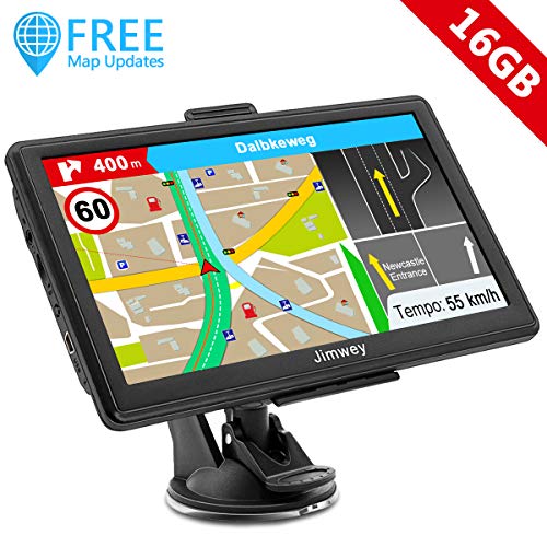 Jimwey GPS Navi Navigation für Auto LKW PKW 7 Zoll 16GB Lebenslang Kostenloses Kartenupdate Navigationsgerät mit POI Blitzerwarnung Sprachführung Fahrspurassistent 2019 Europa UK 52 Karten