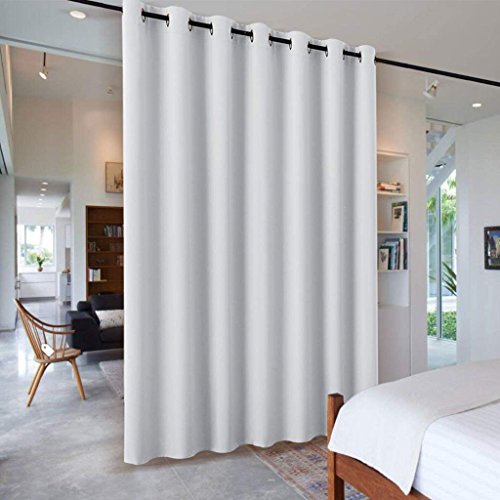 PONY DANCE Raumteiler Vorhang Grau-weiß - Trennwand Gardinen Wohnzimmer Schiebevorhänge für Schlafzimmer Büro Thermo Vorhang Sichtschutz Ösenschal, 1 Stück H 210 x B 254 cm