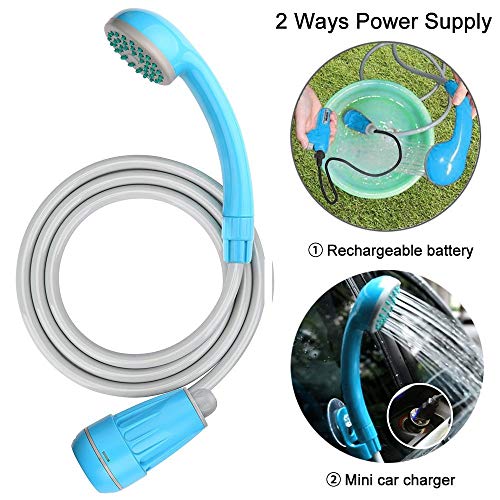 LIBERRWAY Campingdusche Akku Camping Dusche Outdoor 5.9ft duscheschlauch und 2200mAh wiederaufladbarer Akku Wasserpumpe für Garten Reisen Autowäsche - Blau