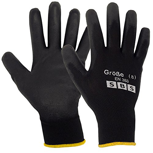 12 Paar SBS Nylonhandschuhe Größe 8 Bauhandschuhe Arbeitshandschuhe Schutzhandschuhe Montagehandschuhe