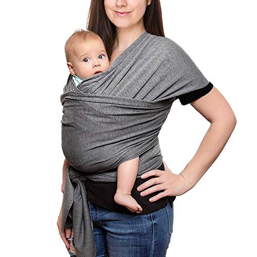 Babytragetuch, Elastisches Tragetuch Baby Baumwolle Sling Tragetuch für Neugeborene Kleinkinder Kinder Baby Wrap Carrier Anleitung, Dunkelgrau