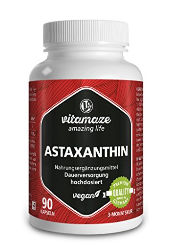 Astaxanthin Kapseln mit 4 mg natürlichem Astaxanthin VEGAN 90 Stück für 3 Monate Qualitätsprodukt-Made-in-Germany ohne Magnesiumstearat, jetzt zum Aktionspreis und 30 Tage kostenlose Rücknahme!