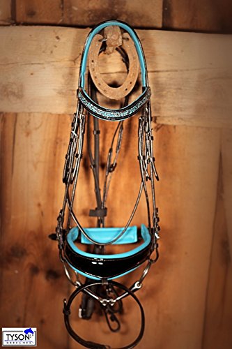 Trense Iceblue Engl. komb. Trense Reitzaum Strass Lack Glitzer Leder Butterweich Schwarz Türkis Ice Blue Tysons VB WB X-Full (VB)