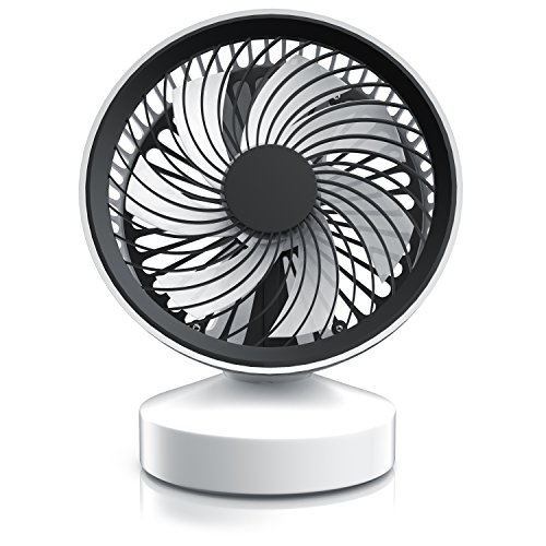 CSL - Tischventilator Ventilator mit Standfuß | Leises Betriebsgeräusch - nur max. 45dB | Ein/Aus-Schalter | Energie-sparend (nur 3,5W) | Ca. 25° neigbar einstellbarer Winkel | schwarz weiß