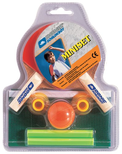 Donic-Schildkröt Mini Tischtennis-Set, 2 kleine Schläger 14,5x9cm aus Holz, Netz mit Saugnapfpfosten, 1 Ball Ø35mm, spontanes Tischtennisspiel an fast jedem Tisch, 788435