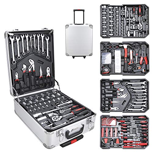 Werkzeugkoffer 729 teilig Alu Werkzeugkasten Werkzeugkiste gefüllt Set abschließbar Werkzeugtasche Werkzeug-Trolley 4 Ebenen Rollkoffer