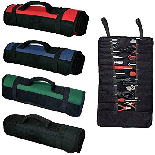 QEES Mehrzweck- Werkzeugtasche mit 37 Taschen Tragbare Tasche für Sets Schlüsseltasche Rolltasche Werkzeugtasche aus Nylon Professionelle Ordnungstasche für Elektriker Tischler Techniker Maler GJB01-Black