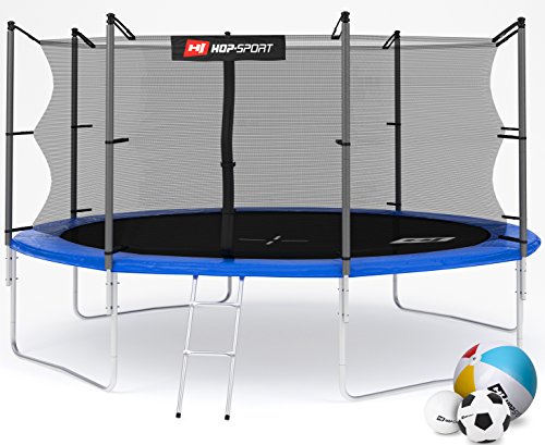 Hop-Sport Gartentrampolin 244, 305, 366, 430, 490 cm Komplettset inkl. Innennetz Leiter Wetterplane Erdanker Blau (430 cm)