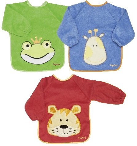 3 Stk. Playshoes Lätzchen mit Ärmel in blau, rot und grün