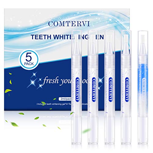 Teeth Whitening Kit Zahn Stift,Comtervi Hochwertig Geschenkideen Mit Geschenkbox Bleaching Kit 4PCSs Zahnaufhellung Stift Zahnaufhellung Gel mit 1PCS Desensibilisator Weiße Zähne Natürlich