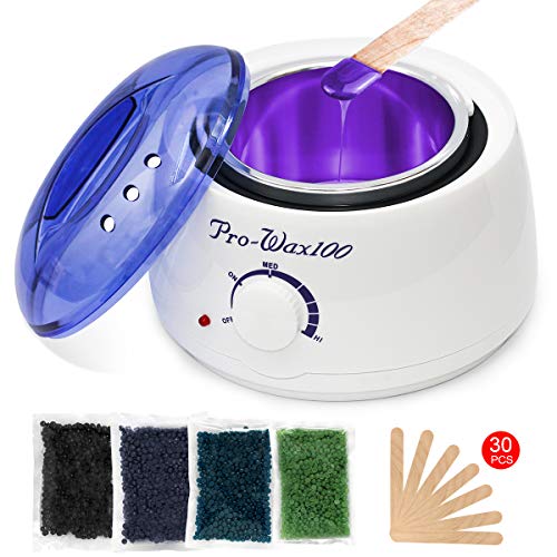 Wachswärmer Wachs Haarentfernung, Waxing set Wax enthaarung - Wachsmaschine/Wachserhitzer + 400g perlwax set + 30 * Holzspateln für Haarentfernung