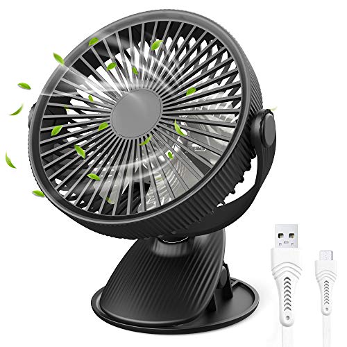 Gocheer Tisch Ventilator Leise Kleiner,Ø 15cm 2000mAh 9W Ventilator Nachtmodus,Grow lüfter Cooling Fan standventilator leise Schlafzimmer Ventilator Turm für Büro, Schlafzimmer, Camping (Schwarz)