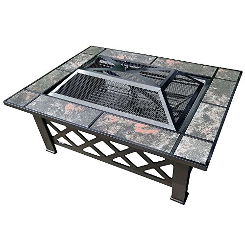 HENGMEI 81x81x45cm Multifunktional Feuerschale Feuerstelle Fire Pit Grillstelle Feuerkorb mit Grillrost Funkenschutz für BBQ, Heizung,Garten (Modell A, 81cm)