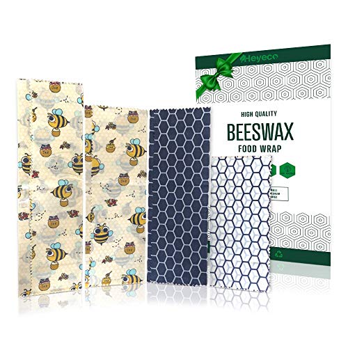 HEYECO Bienenwachswickel - Bio-Baumwollwickel mit natürlichem Bienenwachs - Baumharz und Jojobaöl |Wiederverwendbare Lebensmittelverpackung - 4er-Set