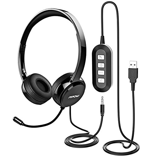 Mpow [Upgrade Version] PC Headset, USB Headset & 3.5mm Computer Headset, Stereo Sound Leicht Headset,Wired Chat Headset mit Mikrofon,Telefon Headset für Skype Voip Teamspeak Mac PC Smartphone Tablet