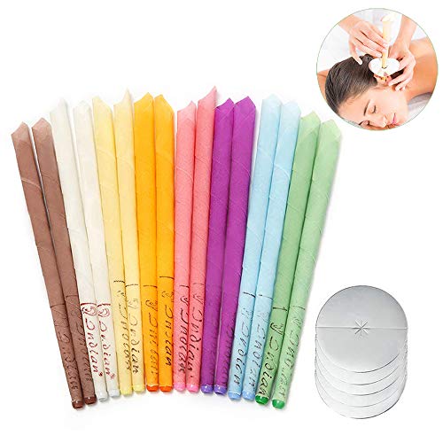 16 Stück Ohrkerzen, Bienenwachs kerzen - Ohrenschmalzentfernung-Ohrenkerzen Ohrenschmalzentfernung Schmoren mit Schutzscheiben Ohrblocker mit 5 Ohr kerzenschalen, Entspannen und Reinigen