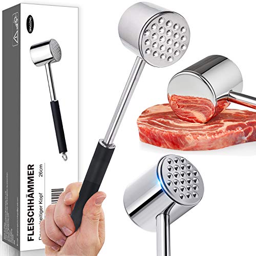 DINGHENG Fleischklopfer, doppelseitig Fleischhämmer Hergestellt aus hochwertigem 304 Edelstahl,spülmaschinengeeignet