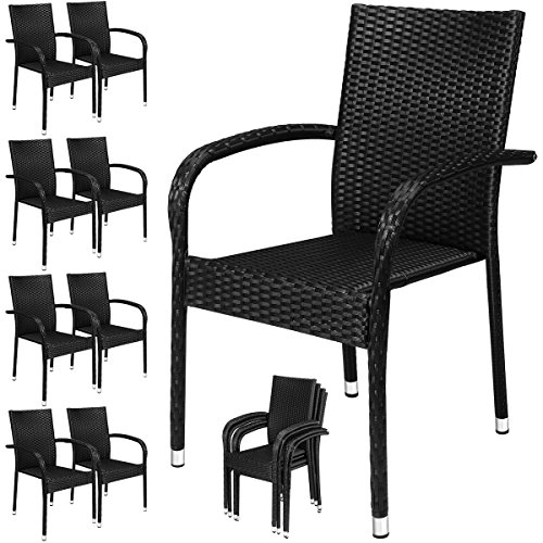 Deuba Poly Rattan 8er Set Stapelstuhl I Stapelbar I Hochlehner Mit Armlehne I Schwarz I Gartenstuhl Gartensessel Garten