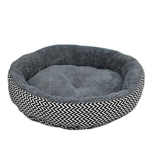 Qianle Hundebett Katzensofa Rund Leinwand Haustierbett Atmungsaktiv Abnehmbar Grau L