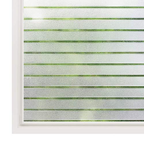 rabbitgoo Fensterfolie Streifen Sichtschutzfolie Selbstklebend Milchglasfolie Sichtschutz gestreifte Folie für Büro Anti-UV 44.5x200CM