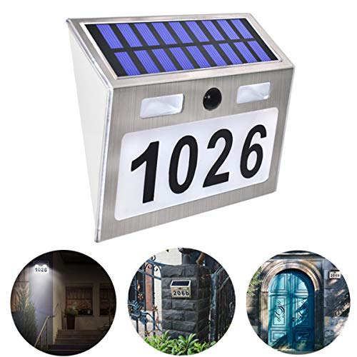 Hausnummer Beleuchtete Solar mit 5 LEDs, Solarhausnummer Edelstahl Hausnummer Solarleuchte Leuchte Außenwandleuchte Hausnummernleuchte Solarleuchten Wandleuchte by Buycitky