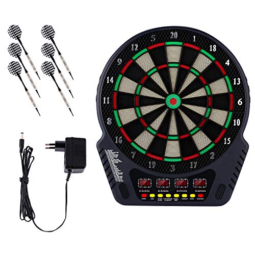 Hiriyt Elektronische Dartscheibe,E Dartboards Dartautomat Dart Scheibe mit 6 Dartpfeile, Ersatzsspitzen, 27 Spielen und 243 Varianten für 16 Spieler (Schwarz)