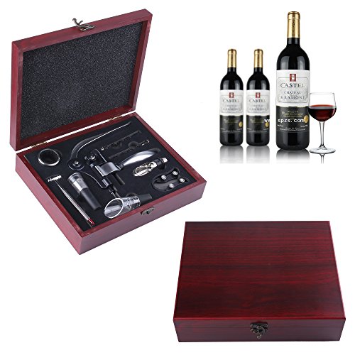 9-teiliges Weinöffner-Set von Gwcleo, Weinöffner-Set im Hasenohren-Stil, Luxus Weinöffner, Weinflaschenöffner mit Hebel im Hasenohren-Stil, Korkenzieher, Flügel Korkenzieher, Belüfter, Thermometer, Stopper und Zubehörset mit Holzkisten