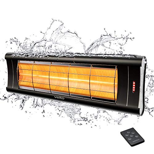 veito Aero S Elektro-Infrarot-Heizstrahler, Terassenstrahler, Terassenheizstrahler, Wärmestrahler, 2500 Watt, elektrisch, 4 Leistungsstufen mit Fernbedienung, IP44, Ultra Flach