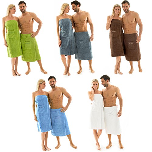 Saunakilt für Herren 70 x 160 cm Frottee Baumwolle kurzer Schnitt, hell-blau, mit Stickerei 'Wellness' | aqua-textil 0010398