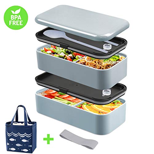 DA HENG Bento Box, Lunchbox für Erwachsene, Lunch Box für Kinder, Brotdose mit Isolierbeutel, Teiler, Utensilien, Brotdose, Aus Lebensmittelgeeignetem PP, Auslaufsicher, Mikrowellengeeignet, BPA-frei