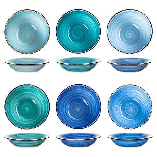 esto24 6er Set große Suppenteller Schale Porzellan Geschirr in tollen Farben für Ihre liebsten Speisen (Suppenteller Blau)