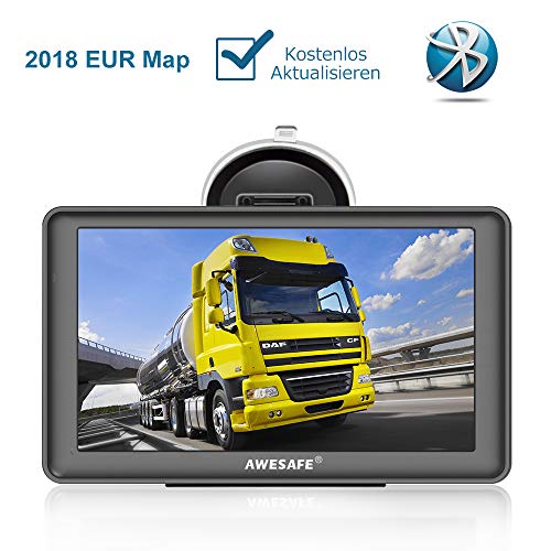 AWESAFE Navigationsgerät LKW PKW Navi 7 Zoll Sprachführung Touchsreen 8GB/256M mit Bluetooth Navigation 2018 Europa Maps Lebenslang Kartenupdates