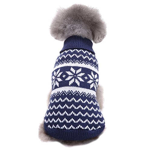 LvRao Welpe Hund Katze Strickpullover Sweater Niedlich Jumper Haustier Weihnachten Kostüm Mantel (Blau Schneeflocke, 2XL)
