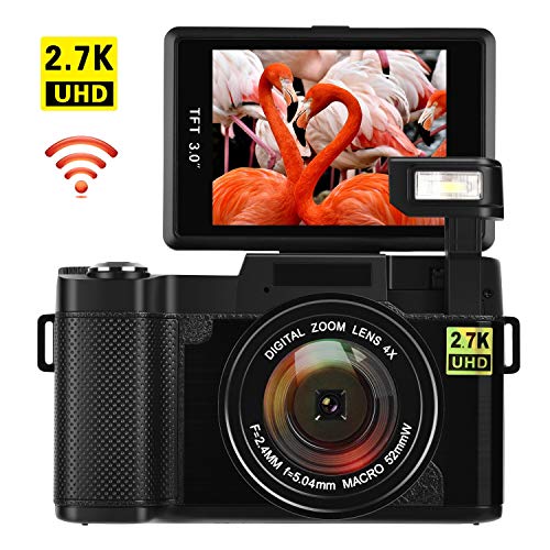 Digitalkamera mit WiFi Videokamera 24,0 MP Blogging Kamera 2,7K Ultra HD 3,0 Zoll Camcorder HD mit Flip Screen einziehbare Taschenlampe