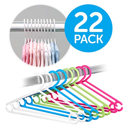 LaLoona Babykleiderbügel Set Bunt - 22x Kunststoff Kinderkleiderbügel | schmale Baby und Kinder Kleiderbügel mit rutschfestem Hosensteg - Blau Grün Pink Weiß