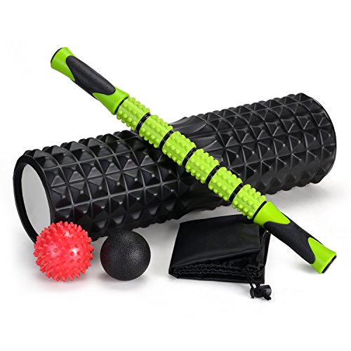 Odoland Faszienrolle Schaumstoffrolle Rollen Set 5 in 1 mit Roller Stick u. Faszienbälle Foam Roller zum Faszien Training von Muskeln (Länge 45 cm Durchmesser 14 cm)