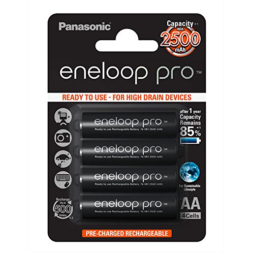 Panasonic eneloop pro, Ready-to-Use Ni-MH Akku, AA Mignon, 4er Pack, min. 2500 mAh, 500 Ladezyklen, mit extrastarker Leistung und geringer Selbstentladung