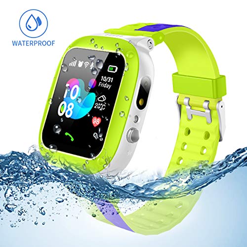 Jaybest Kinder Smartwatch Telefon Uhr,wasserdichte Kid Smart Watch für Jungen Mädchen mit LBS Tracker SOS Anruf Kamera Anti-Lost Voice Chat(Green-Blue)