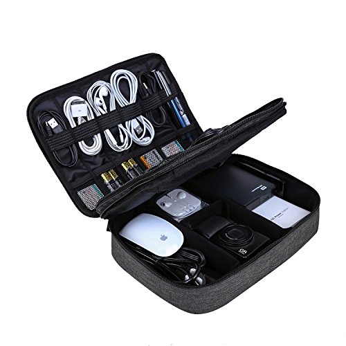 BAGSMART Elektronische Tasche, Doppelte Schichte Elektronik Organizer Reise für Kabel, Ladegerät, Ipad, Ipad Air, Tablet bis zu 10.5 Zoll, Adapter, Maus, SD Karten (Schwarz)
