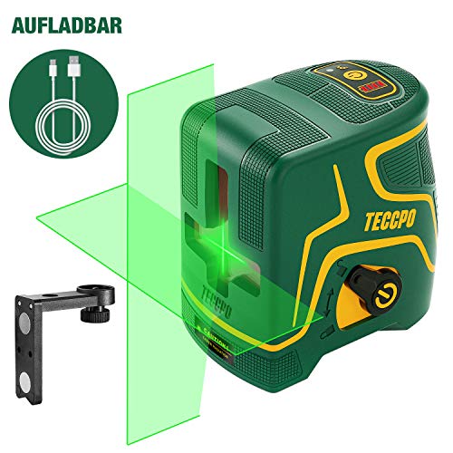 Kreuzlinienlaser Grün 30m TECCPO, USB Aufladung, Selbstnivellierenden und Pulsfunktion, Magnethalter, 120° Horizontal und Vertikal, 360° Drehbar, IP54, Schutztasche - TDLS19P