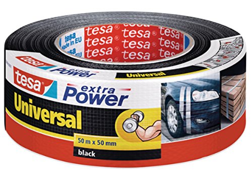 tesa Extra Power Universal Gewebeband / Witterungsbeständiges Panzertape in Schwarz zum Abdichten, Isolieren, Befestigen und Reparieren / 50m x 50 mm