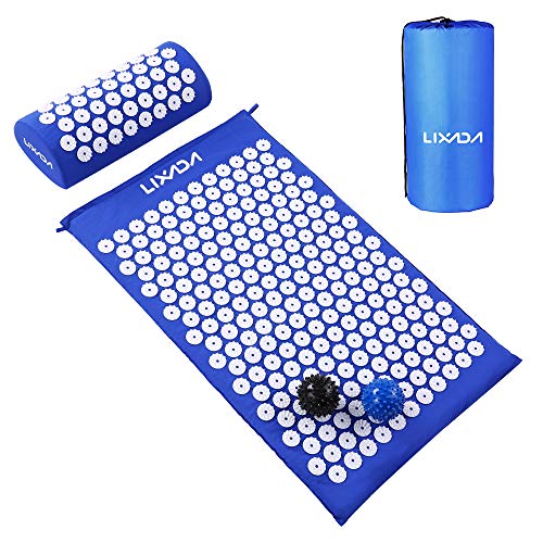 Lixada Akupressur-Set Akupressurmatte mit Kopfkissen und 2pcs Stachelig Massagebälle Tragetasche für Schmerzlinderung und Muskel Entspannung 68x42cm