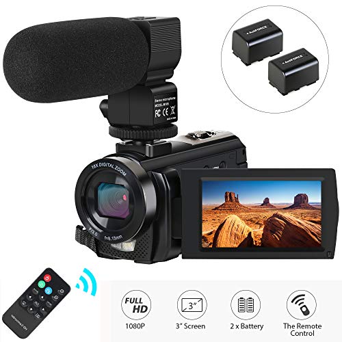 Camcorder Videokamera, Aabeloy Digitalkamera mit Mikrofon 1080P 30FPS 24MP 16X Digitalzoom 3,0 Zoll LCD 270 Grad drehbarer Bildschirm YouTube Vlogging Camera Recorder mit Fernbedienung, 2 Batterien