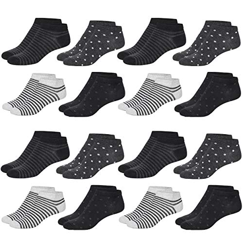 8 Paar Damen Sneakersocken Füßlinge mehrfarbig mit Streifen, Punkte und Herzen