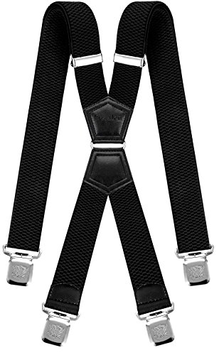 Decalen Hosenträger für Herren mit 4 Starken Clips X Form Lang Eine Größe Passt Alle Verschiedenen Farben (Schwarz)
