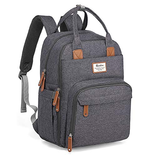 Baby Wickelrucksack, Multifunktional Wickeltasche Reise Rucksack Große Kapazität Babytasche mit Wickelunterlage, Wasserdicht Stoffe, Kein Formaldehyd, Passform für Kinderwage (Dunkel Grau)